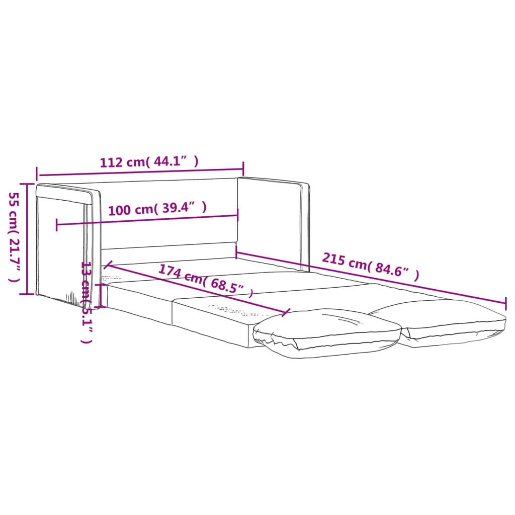 vidaXL Καναπές-Κρεβάτι Δαπέδου 2 σε 1 Μαύρος 112x174x55 εκ. Ύφασμα