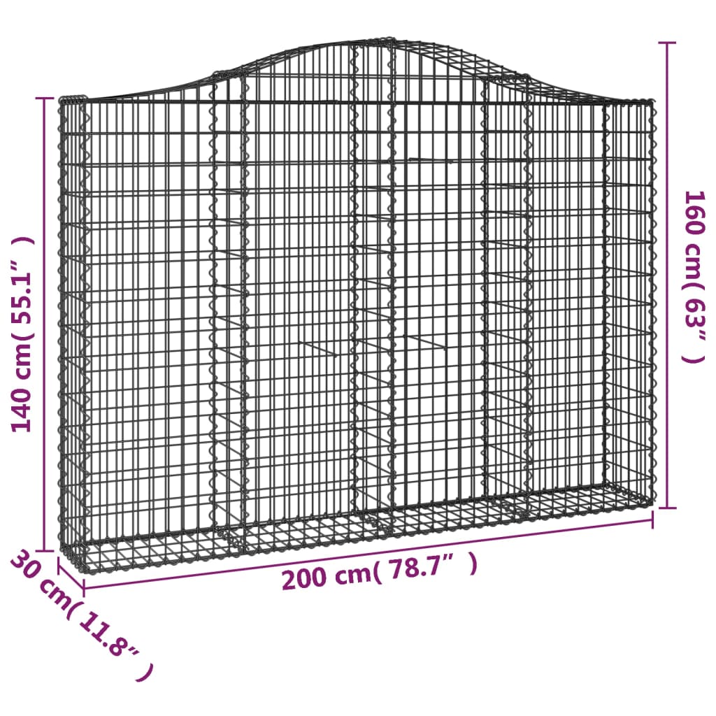 vidaXL Συρματοκιβώτια Τοξωτά 25 τεμ. 200x30x140/160 εκ. Γαλβαν. Ατσάλι