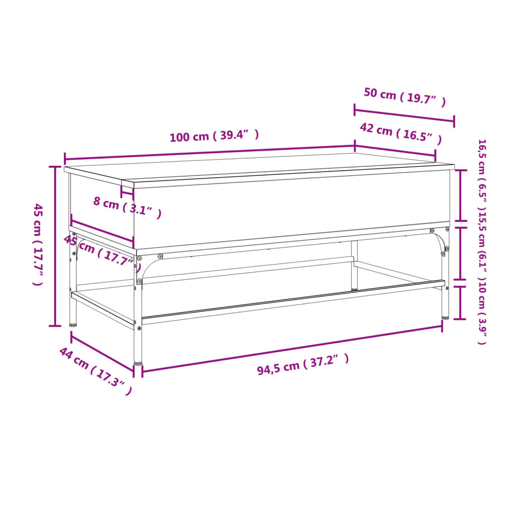 vidaXL Τραπεζάκι Σαλονιού Sonoma Δρυς 100x50x45εκ Επεξ. Ξύλο + Μέταλλο