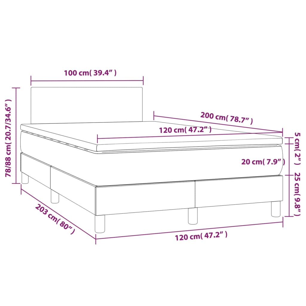 vidaXL Κρεβάτι Boxspring με Στρώμα Taupe 120x200 εκ. Υφασμάτινο