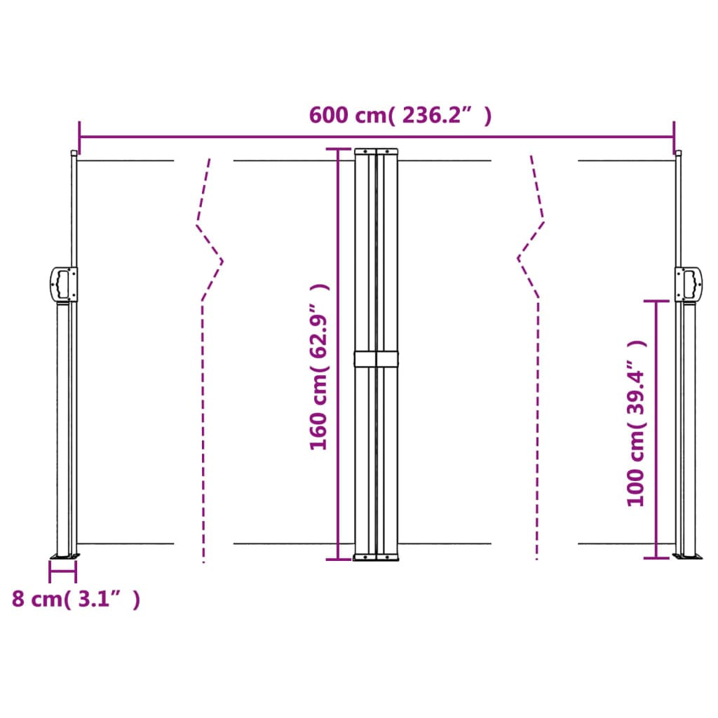 vidaXL Σκίαστρο Πλαϊνό Συρόμενο Μπλε 160 x 600 εκ.