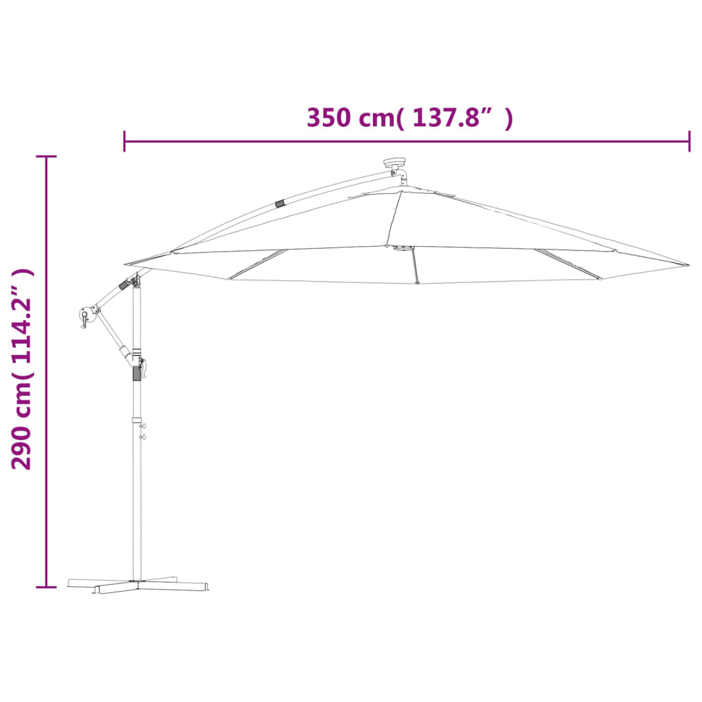 vidaXL Ομπρέλα Κρεμαστή με LED Φώτα Τερακότα 350 εκ.