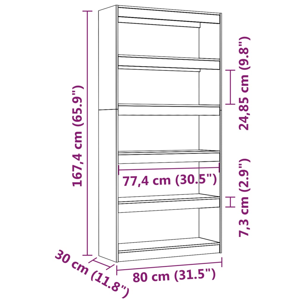 vidaXL Βιβλιοθήκη/Διαχωριστικό Χώρου 80x30x167,4 εκ. Μασίφ Ξύλο Πεύκου