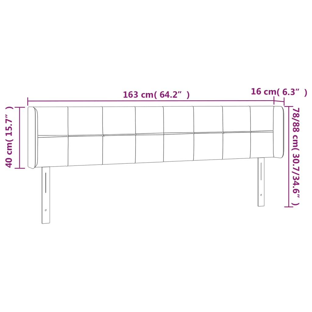 vidaXL Κεφαλάρι Κρεβατιού LED Μαύρο 163x16x78/88 εκ. Βελούδινο