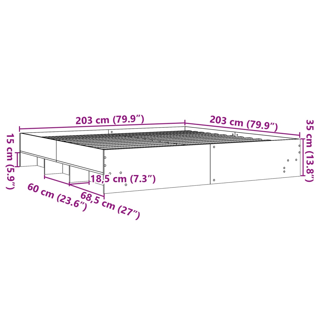 vidaXL Πλαίσιο Κρεβατιού Sonoma Δρυς 200x200 εκ. Επεξεργασμένο Ξύλο