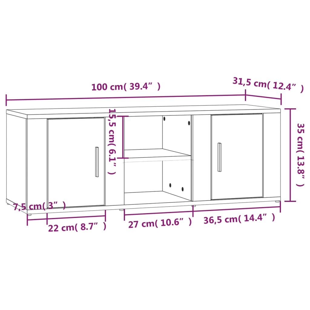 vidaXL Έπιπλο Τηλεόρασης Καπνιστή Δρυς 100x31,5x35 εκ. Επεξ. Ξύλο