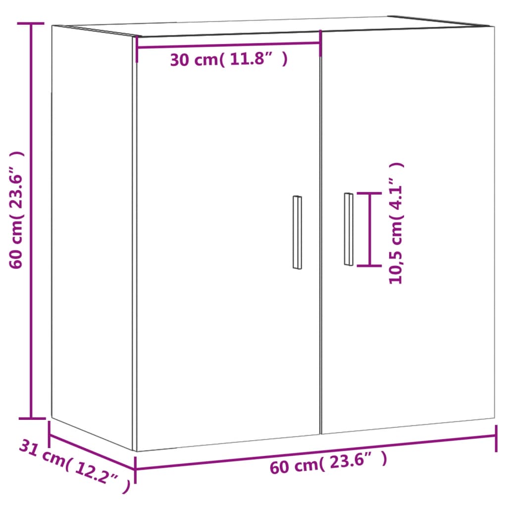 vidaXL Ντουλάπι Τοίχου Γυαλιστερό Λευκό 60x31x60 εκ Επεξεργασμένο Ξύλο