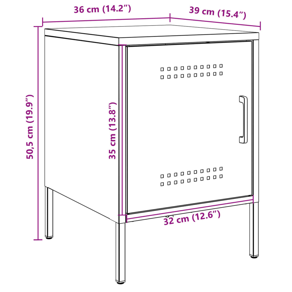 vidaXL Κομοδίνα 2 τεμ. Μαύρα 36x39x50,5 εκ. Χάλυβα