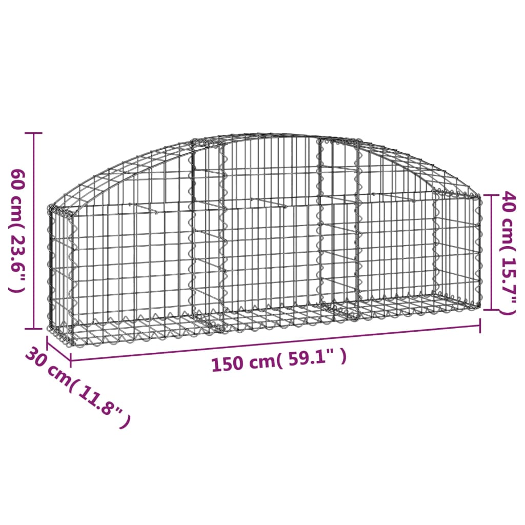 vidaXL Συρματοκιβώτιο Τοξωτό 150x30x40/60εκ. από Γαλβανισμένο Χάλυβα