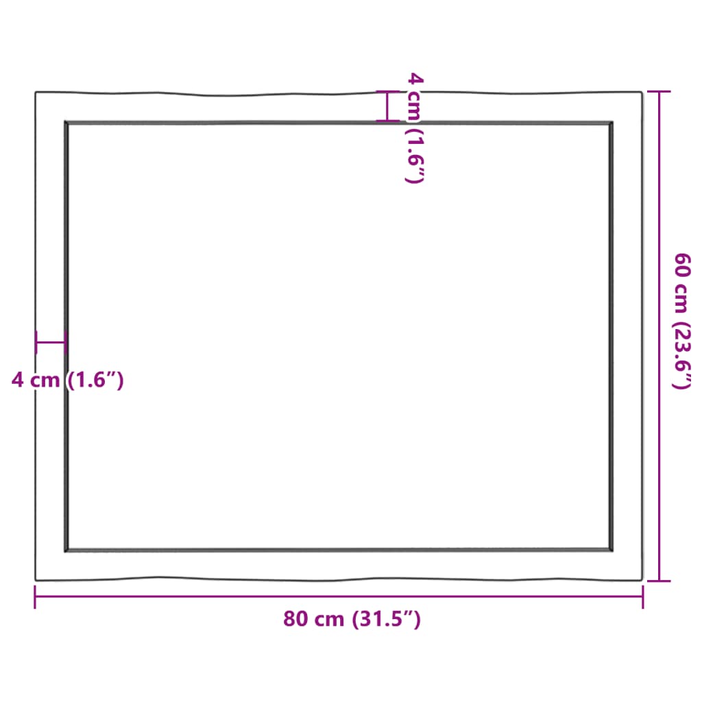 vidaXL Επιφ Τραπεζιού Αν Καφέ 80x60x(2-6)εκ. Ακατέργ. Μασίφ Ξύλο Δρυός