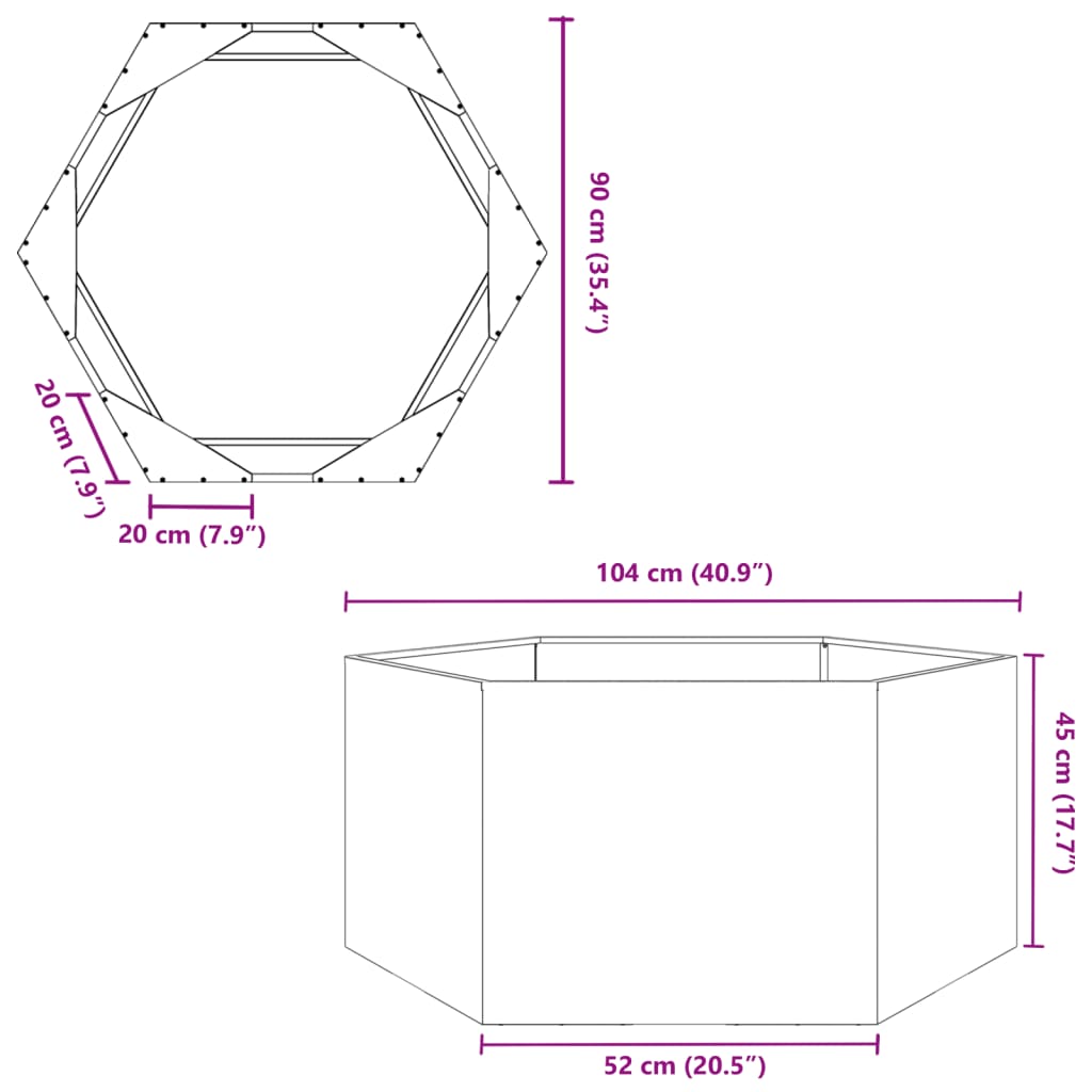 vidaXL Ζαρντινιέρα Κήπου Εξάγωνη Μαύρη 104x90x45 εκ. Ατσάλι