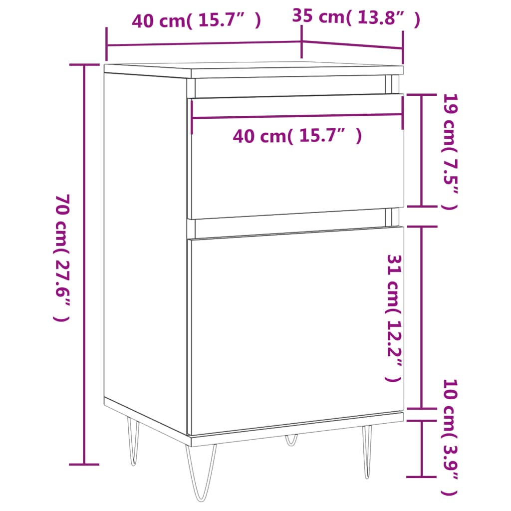 vidaXL Ντουλάπια 2 τεμ. Γκρι Σκυροδ. 40x35x70 εκ. Επεξεργασμένο Ξύλο