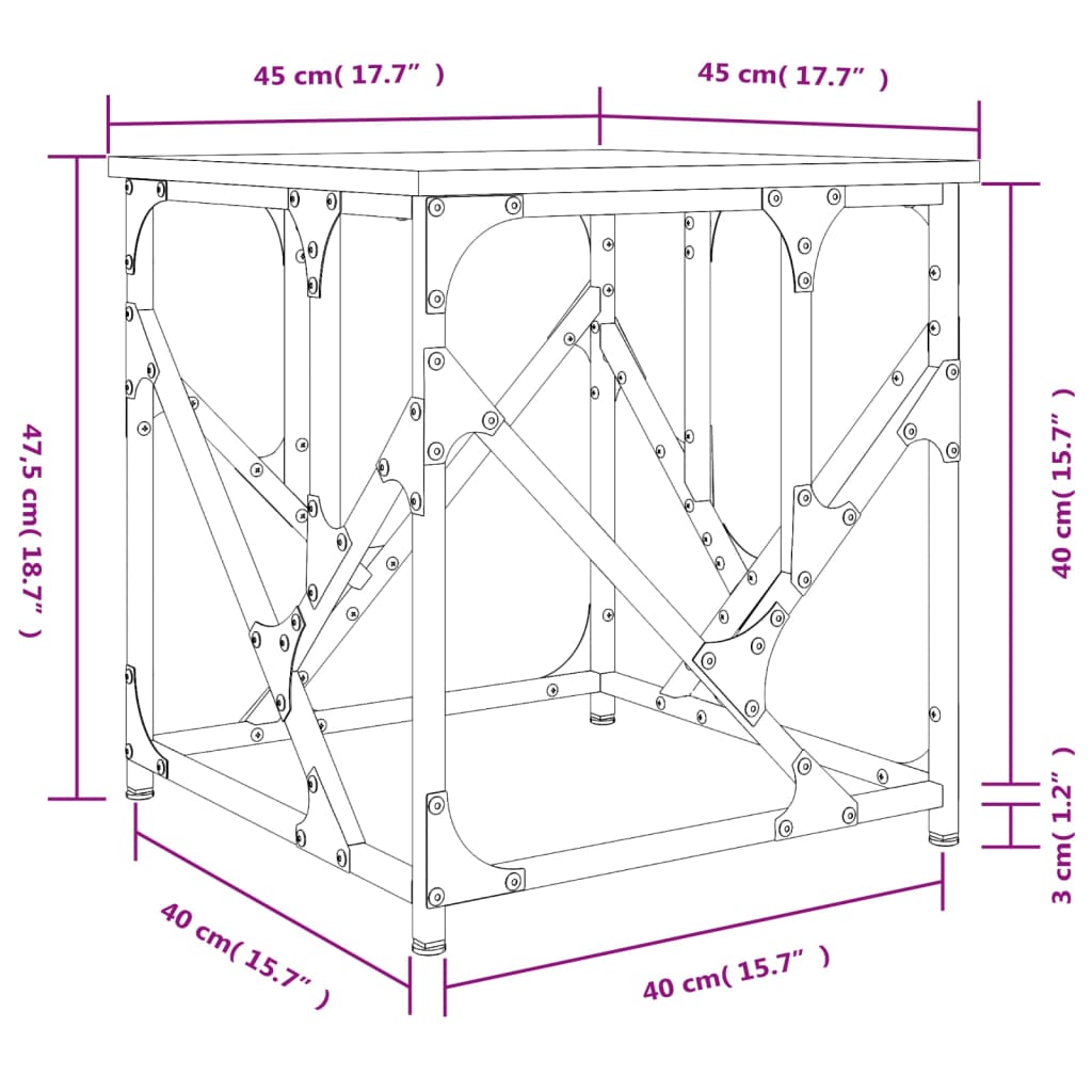 vidaXL Τραπεζάκι Σαλονιού Sonoma Δρυς 45x45x47,5 εκ. Επεξεργασμ. Ξύλο