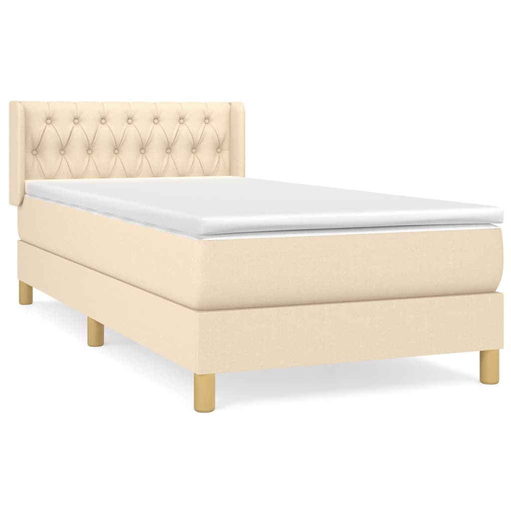 vidaXL Κρεβάτι Boxspring με Στρώμα Κρεμ 90x200 εκ.Υφασμάτινο