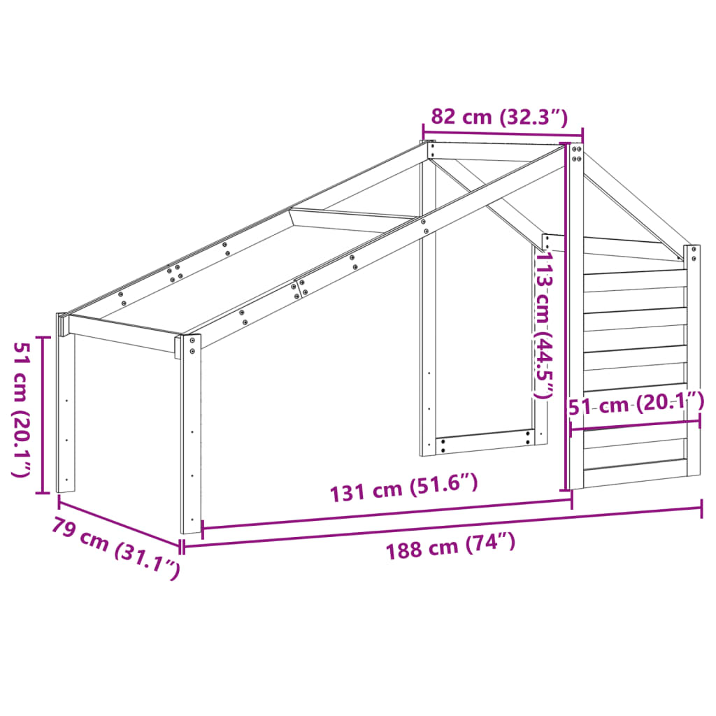 vidaXL Οροφή Κρεβατιού Παιδική Καφέ 188x82x113 εκ. Μασίφ Ξύλο Πεύκου