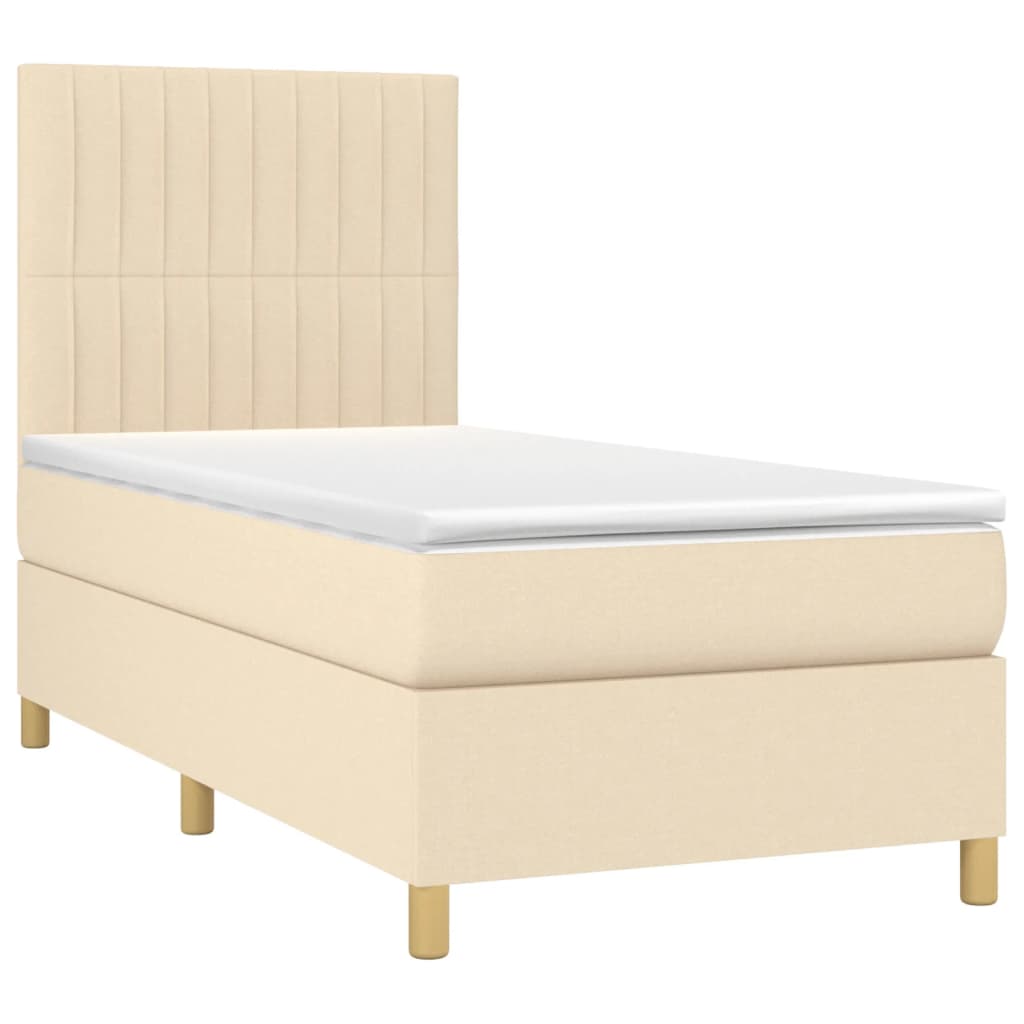 vidaXL Κρεβάτι Boxspring με Στρώμα Κρεμ 90x190 εκ.Υφασμάτινο