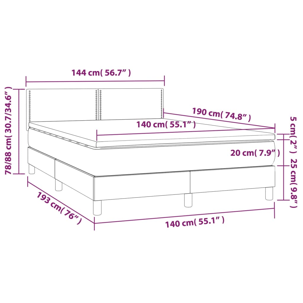 vidaXL Κρεβάτι Boxspring με Στρώμα & LED Μαύρο 140x190 εκ. Συνθ. Δέρμα