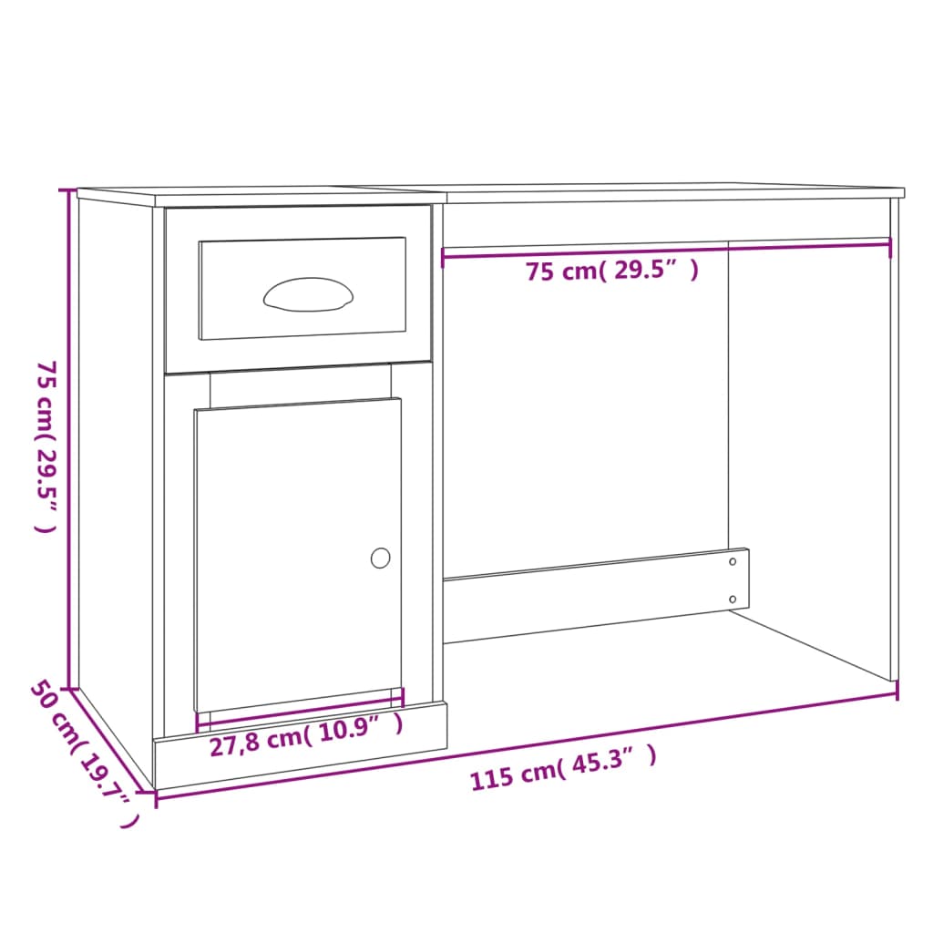 vidaXL Γραφείο με Συρτάρι Καφέ δρυς 115x50x75 εκ. Επεξεργασμένο Ξύλο