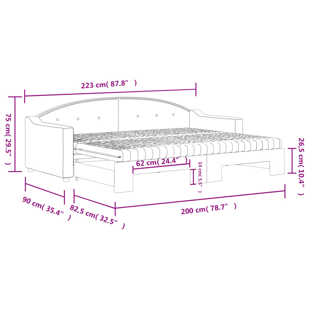 vidaXL Καναπές Κρεβάτι Συρόμενος Σκούρο γκρι 80x200 εκ Ύφασμα Στρώματα