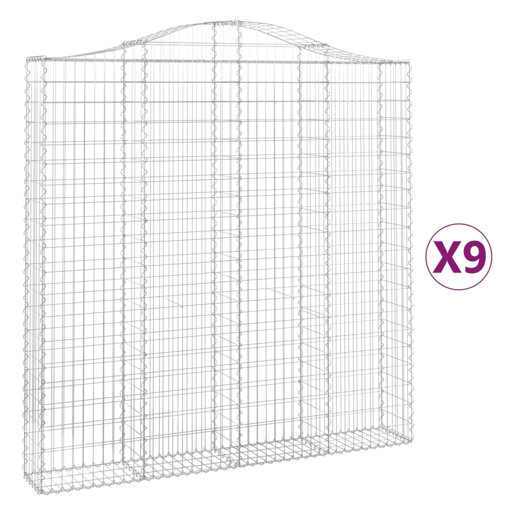 vidaXL Συρματοκιβώτια Τοξωτά 9 τεμ. 200x30x200/220 εκ. Γαλβαν. Ατσάλι