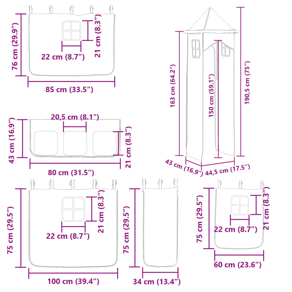 vidaXL Κουκέτα με Τσουλήθρα και Κουρτίνες Μπλε 80x200 εκ.