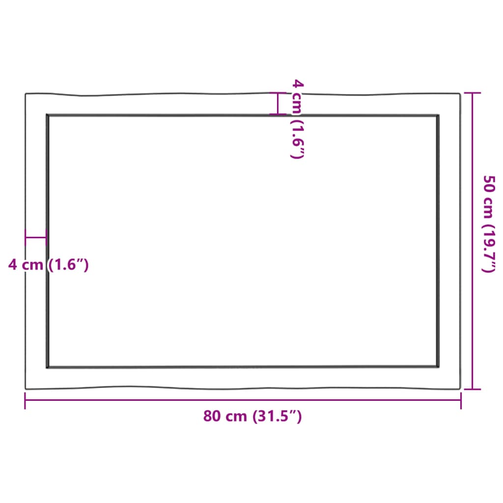 vidaXL Επιφάνεια Τραπεζιού 80x50x(2-4) εκ. Ακατέργαστο Μασίφ Ξύλο