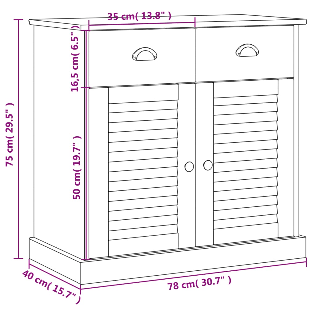 vidaXL Μπουφές με Συρτάρια VIGO 78 x 40 x 75 εκ. από Μασίφ Ξύλο Πεύκου