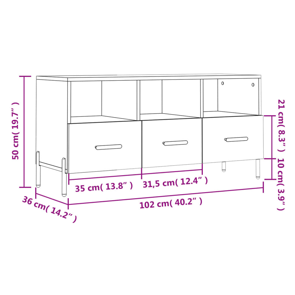 vidaXL Έπιπλο Τηλεόρασης Γυαλ. Λευκό 102x36x50 εκ. Επεξεργασμένο Ξύλο