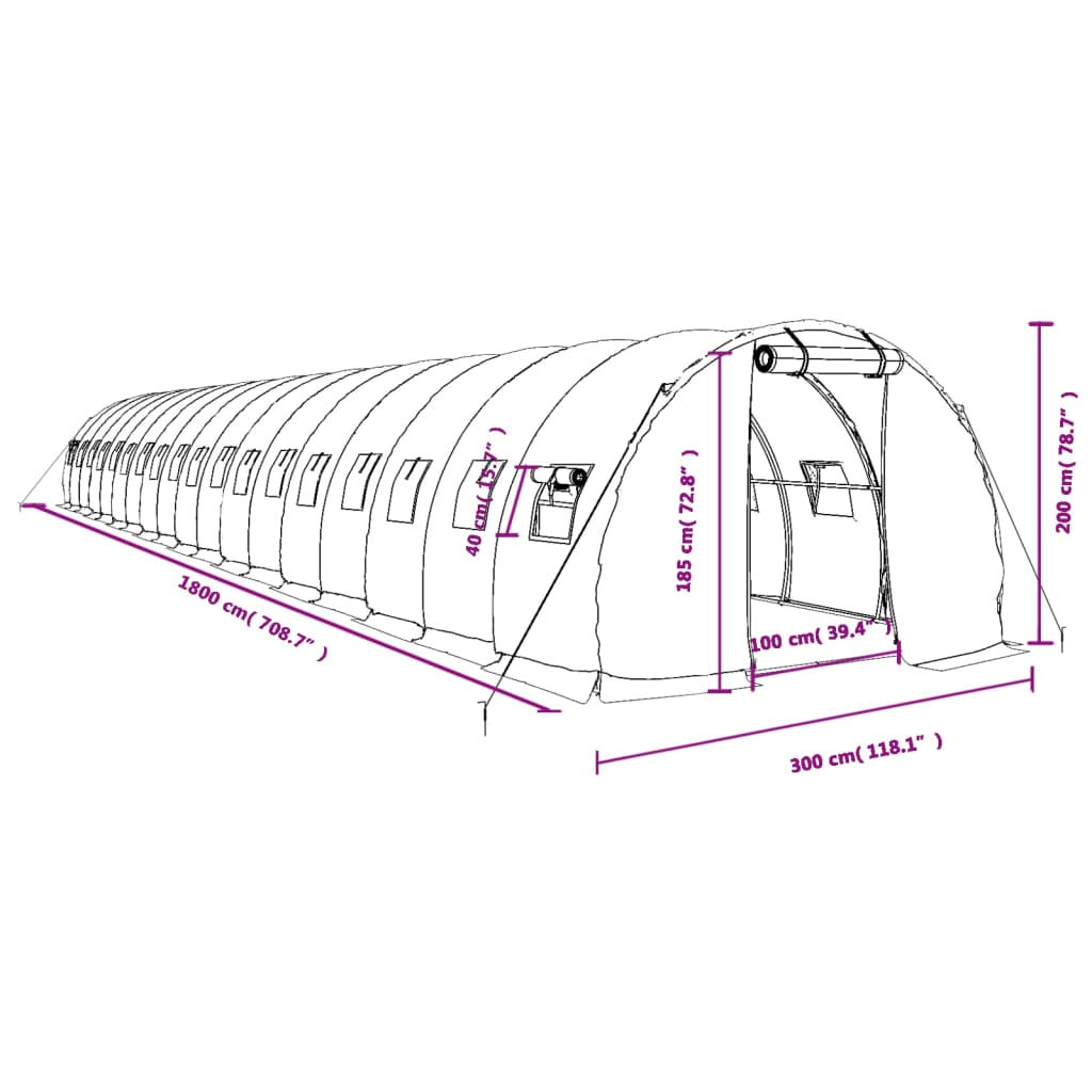 vidaXL Θερμοκήπιο Λευκό 54 μ² 18 x 3 x 2 μ. με Ατσάλινο Πλαίσιο