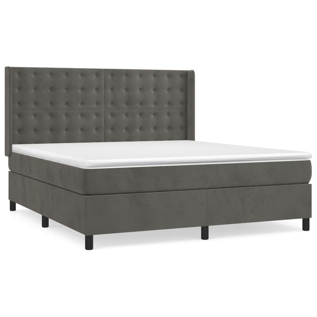 vidaXL Κρεβάτι Boxspring με Στρώμα Σκούρο Γκρι 180x200 εκ. Βελούδινο