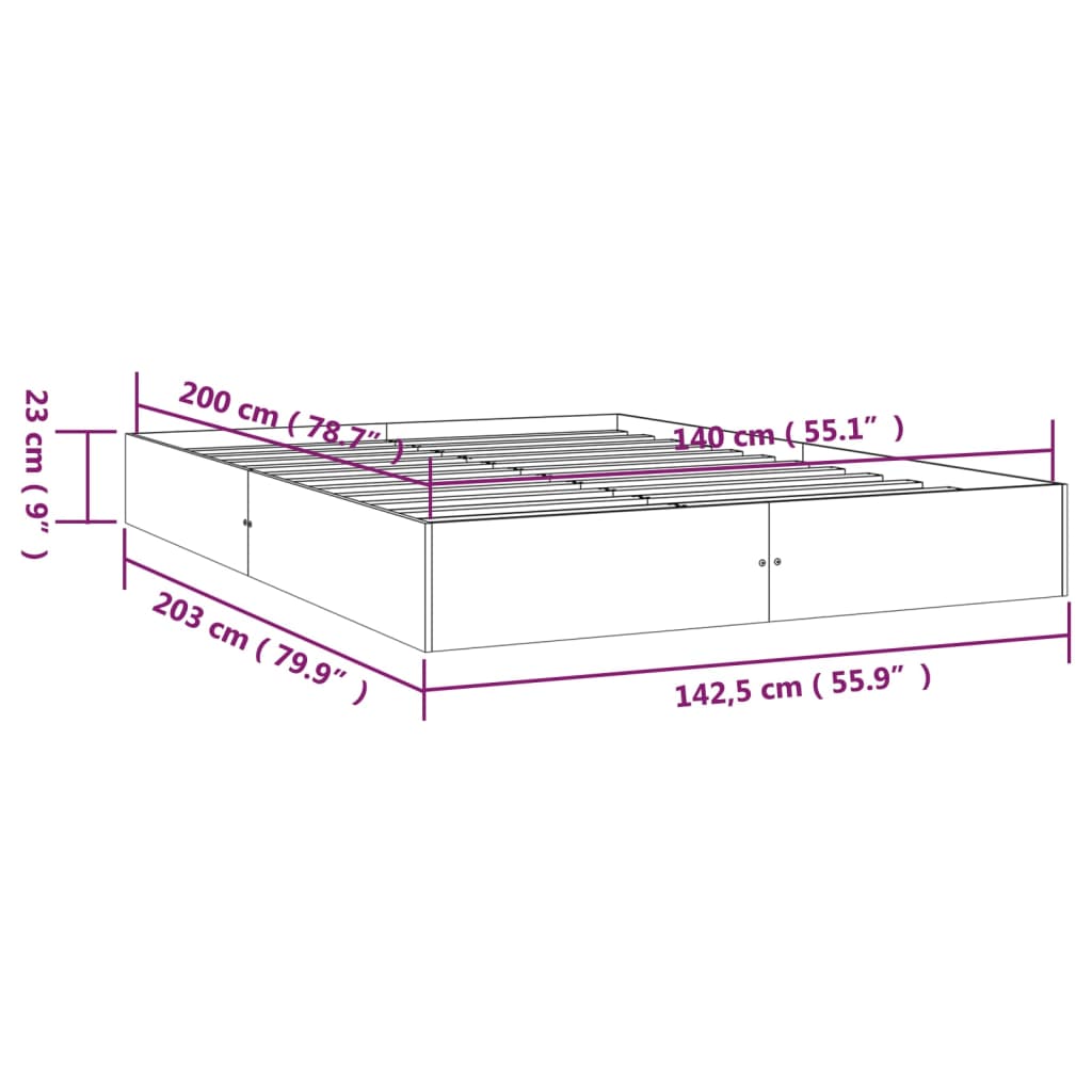 vidaXL Πλαίσιο Κρεβατιού Λευκό 140 x 200 εκ. από Μασίφ Ξύλο