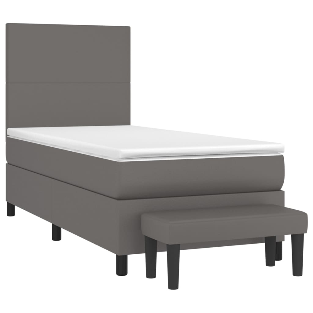 vidaXL Κρεβάτι Boxspring με Στρώμα Γκρι 90x190 εκ. από Συνθετικό Δέρμα