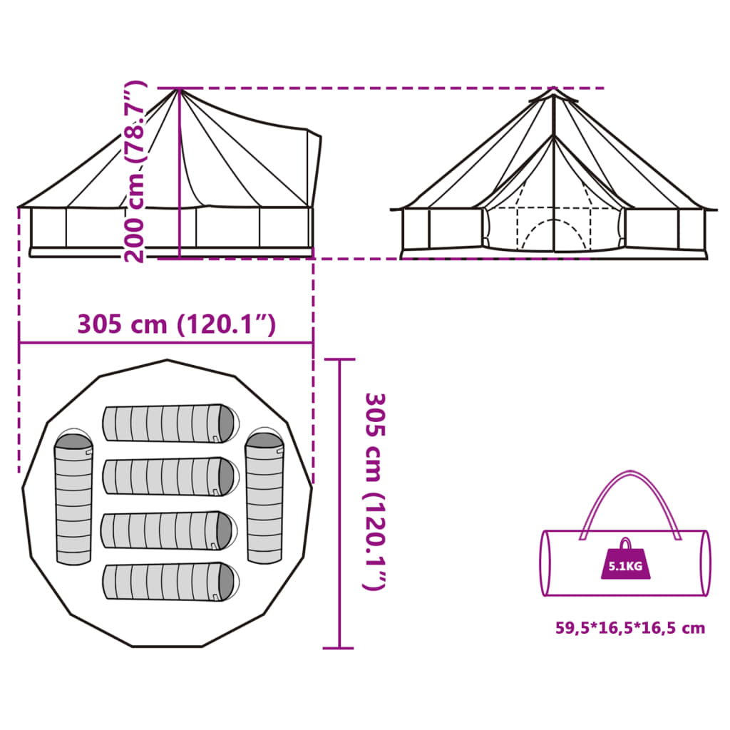 vidaXL Σκηνή Οικογενειακή Tipi 6 Ατόμων Αδιάβροχη Πράσινη