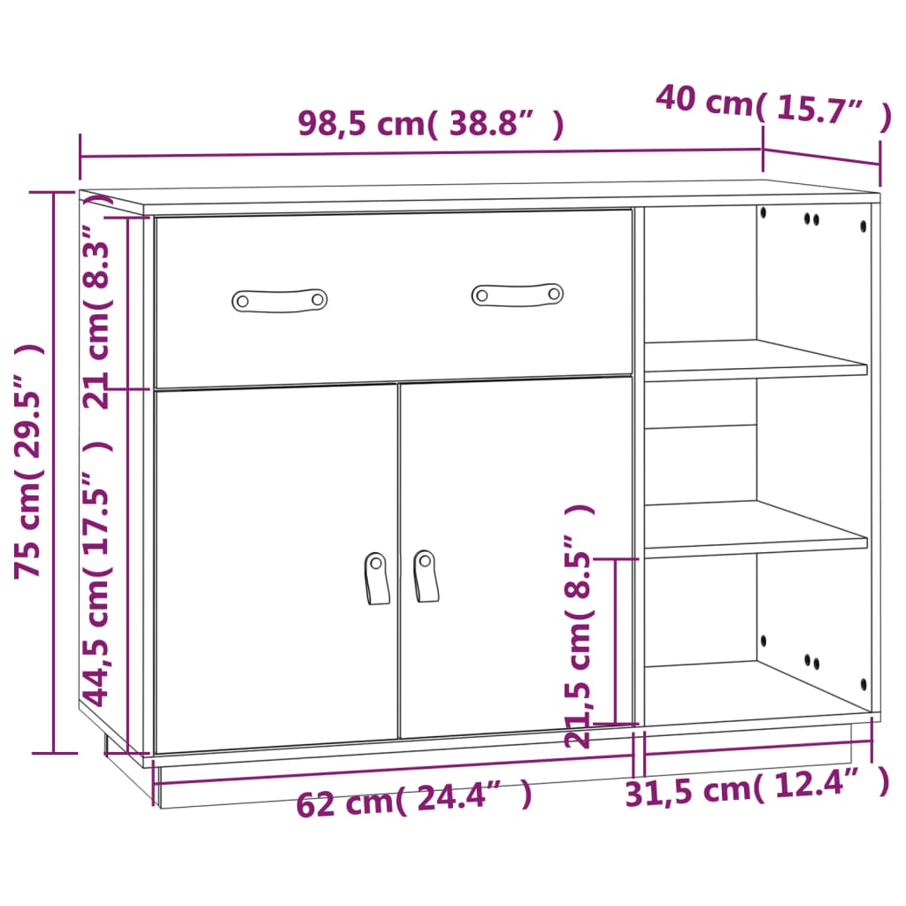 vidaXL Ντουλάπι Μαύρο 98,5 x 40 x 75 εκ. από Μασίφ Ξύλο Πεύκου