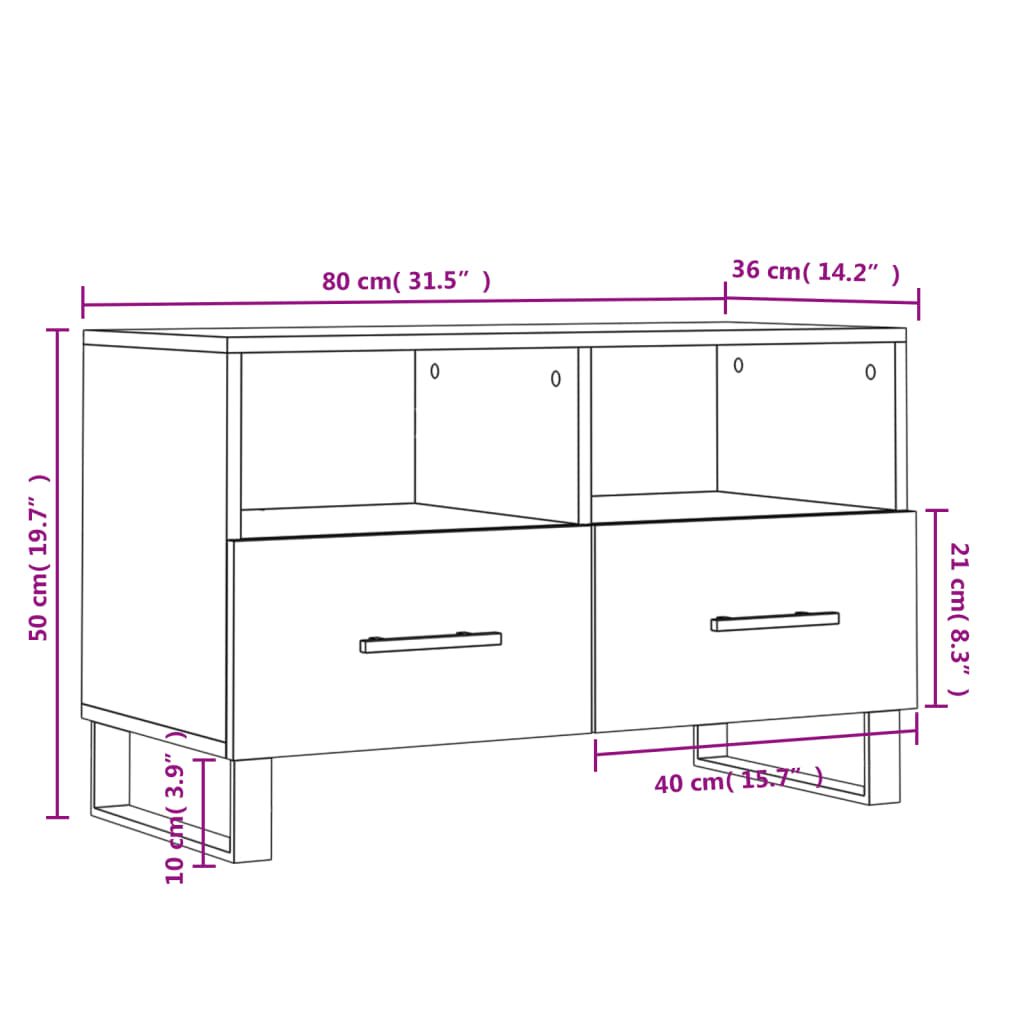 vidaXL Έπιπλο Τηλεόρασης Γυαλ. Λευκό 80x36x50 εκ. Επεξεργασμένο Ξύλο