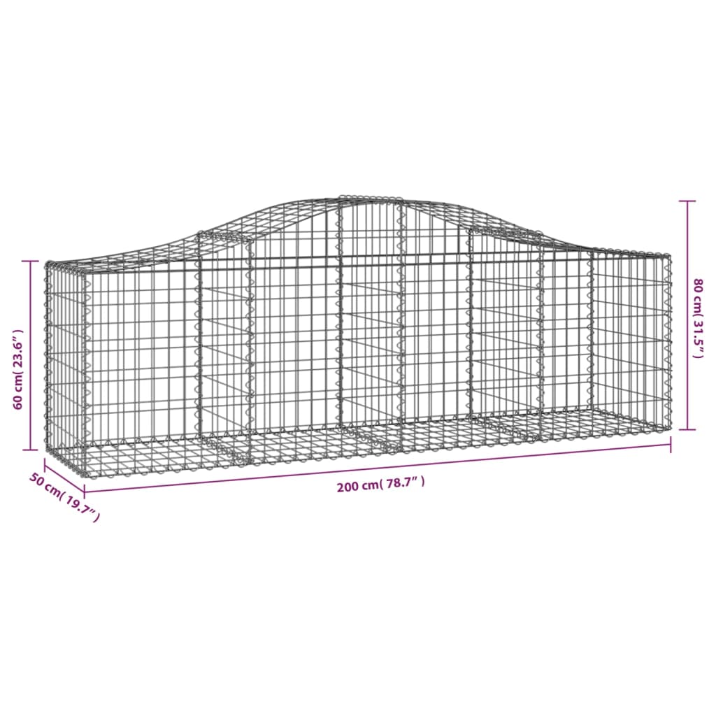 vidaXL Συρματοκιβώτια Τοξωτά 12 τεμ. 200x50x60/80 εκ. Γαλβαν. Ατσάλι