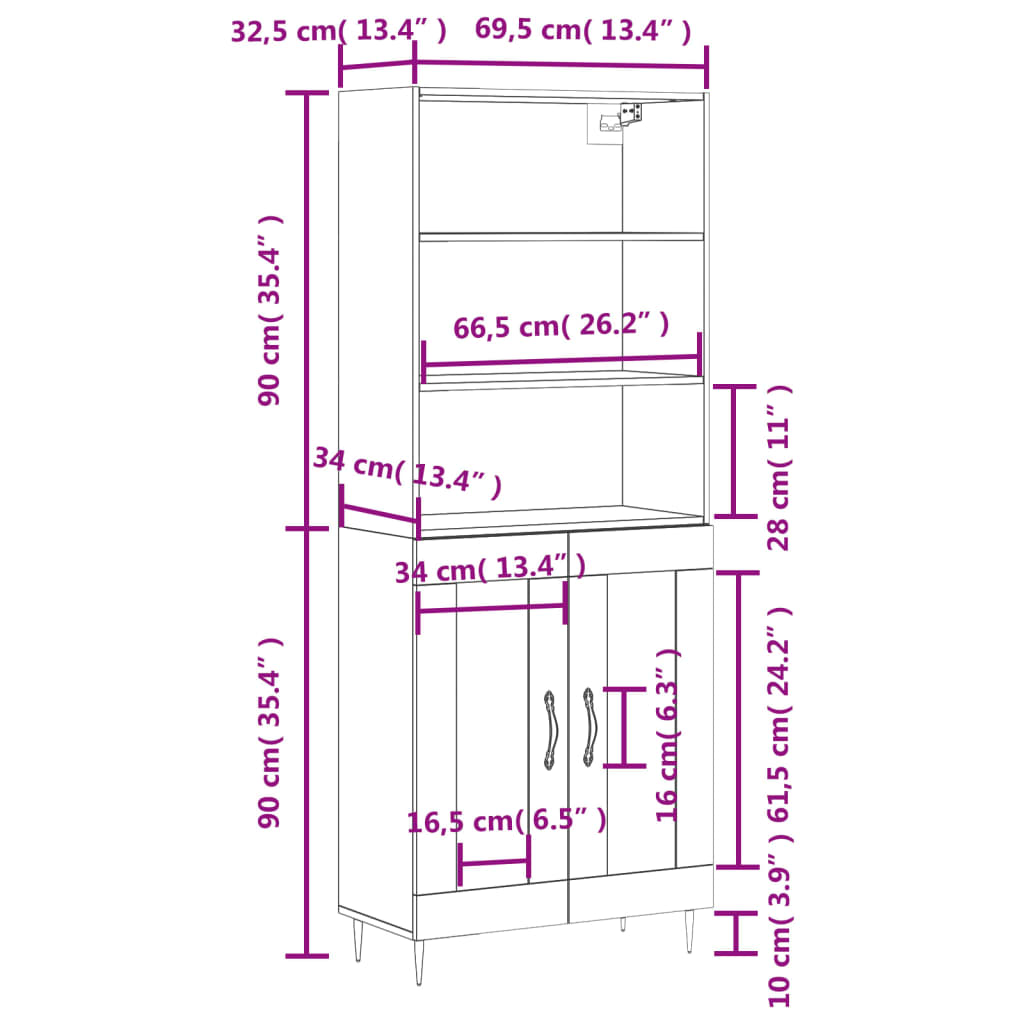 vidaXL Ντουλάπι Καφέ Δρυς 69,5 x 34 x 180 εκ. από Επεξεργασμένο Ξύλο