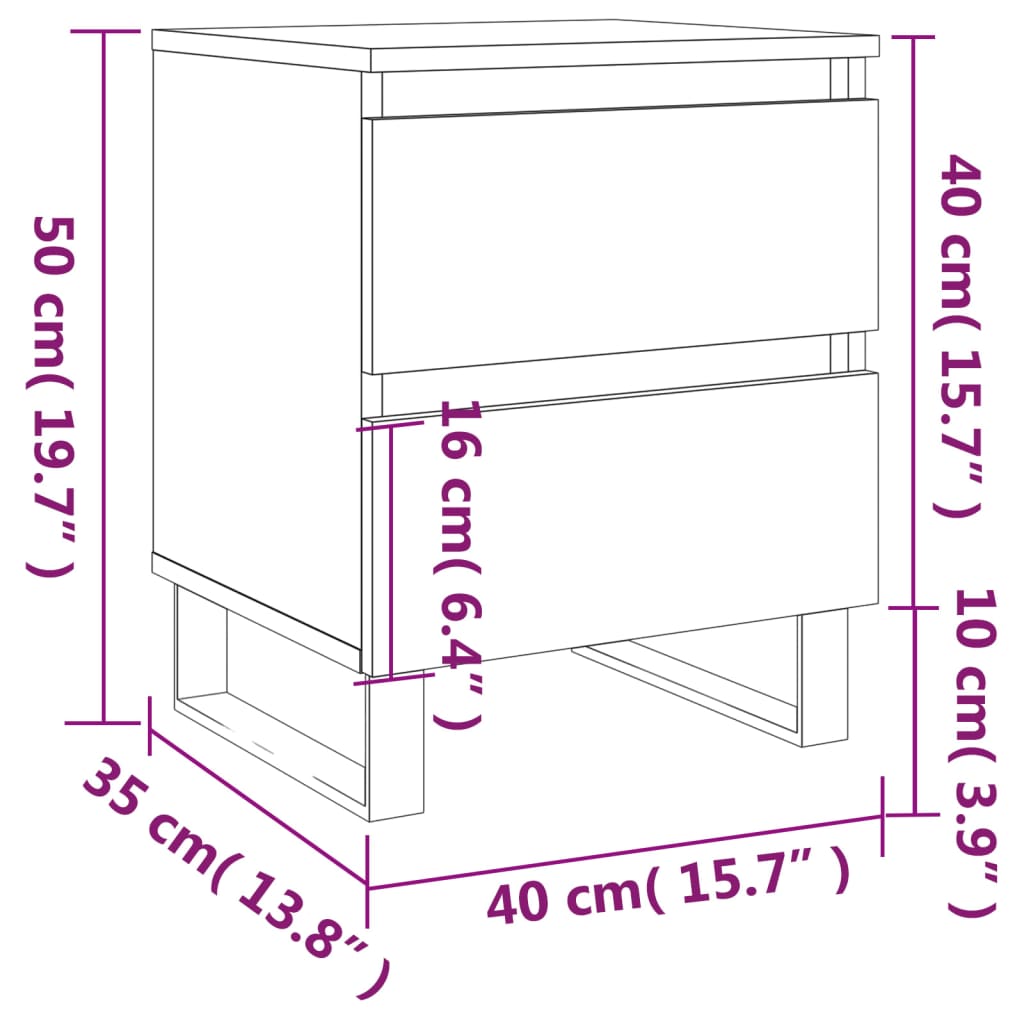 vidaXL Κομοδίνα 2 τεμ. Καφέ Δρυς 40 x 35 x 50 εκ. από Επεξεργ. Ξύλο