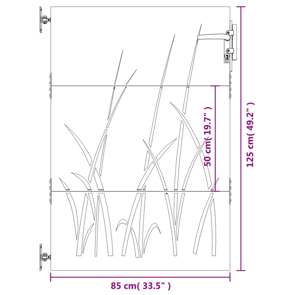 vidaXL Πύλη Κήπου με Σχέδιο Γρασίδι 85 x 125 εκ. από Ατσάλι Corten