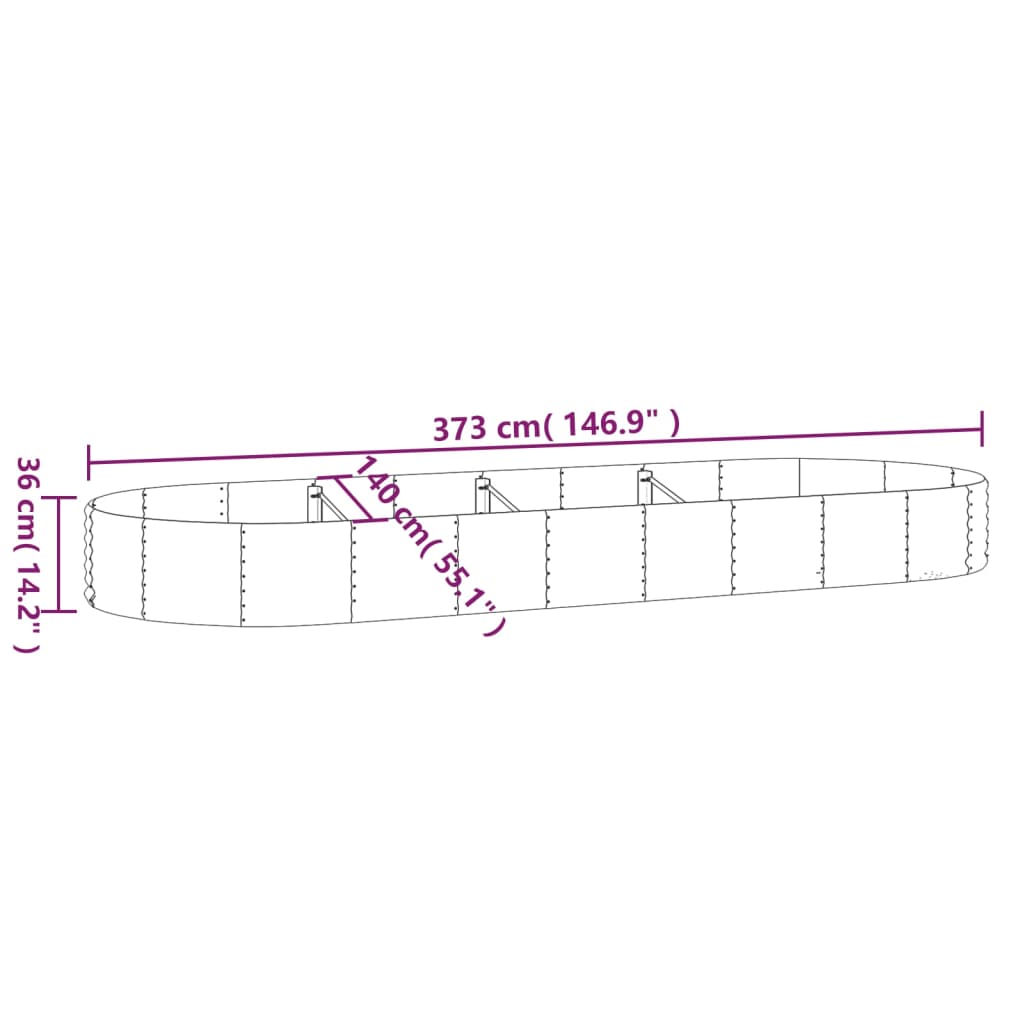 vidaXL Ζαρντινιέρα Ασημί 373x140x36 εκ. Ατσάλι με Ηλεκτρ. Βαφή Πούδρας