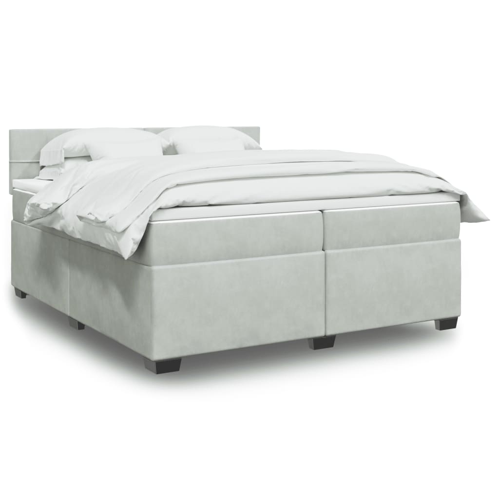 vidaXL Κρεβάτι Boxspring με Στρώμα Ανοιχτό Γκρι 200x200 εκ. Βελούδινο