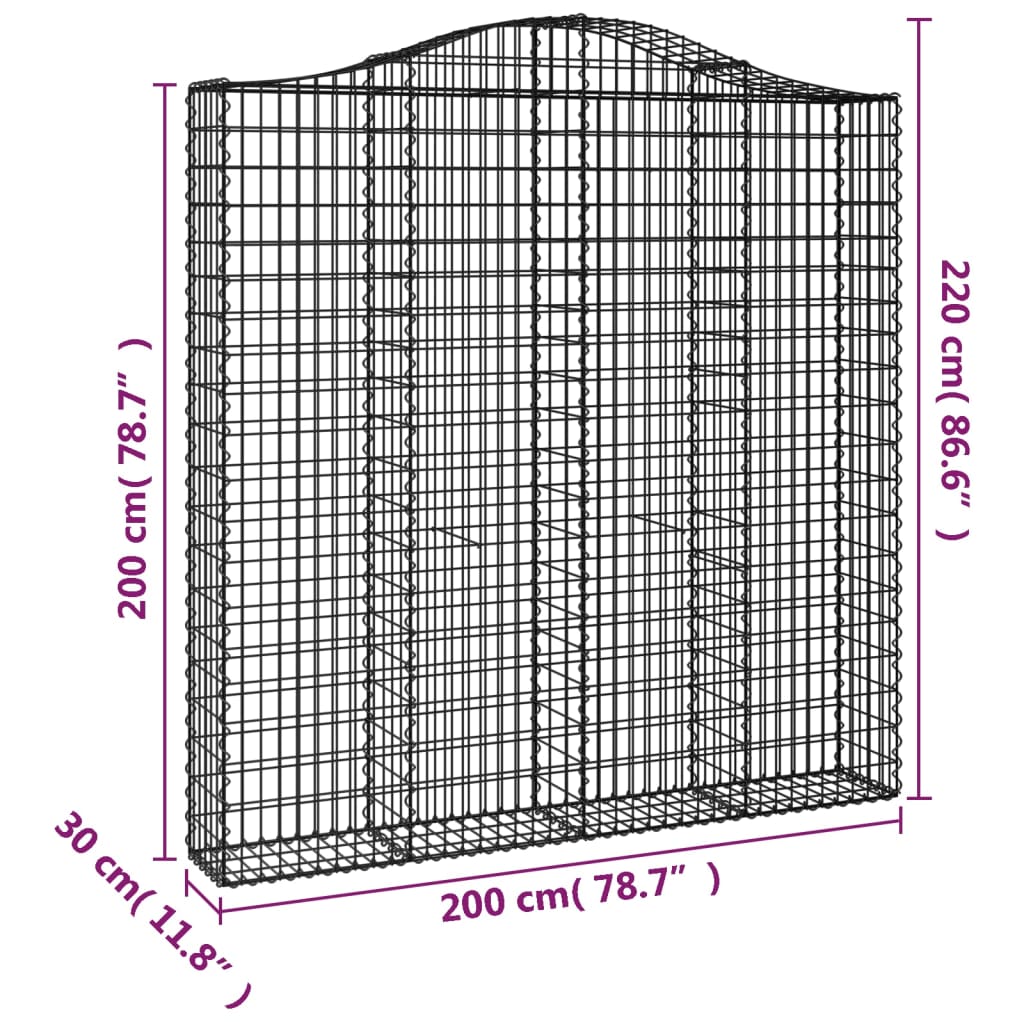 vidaXL Συρματοκιβώτια Τοξωτά 3 τεμ. 200x30x200/220 εκ. Γαλβαν. Ατσάλι