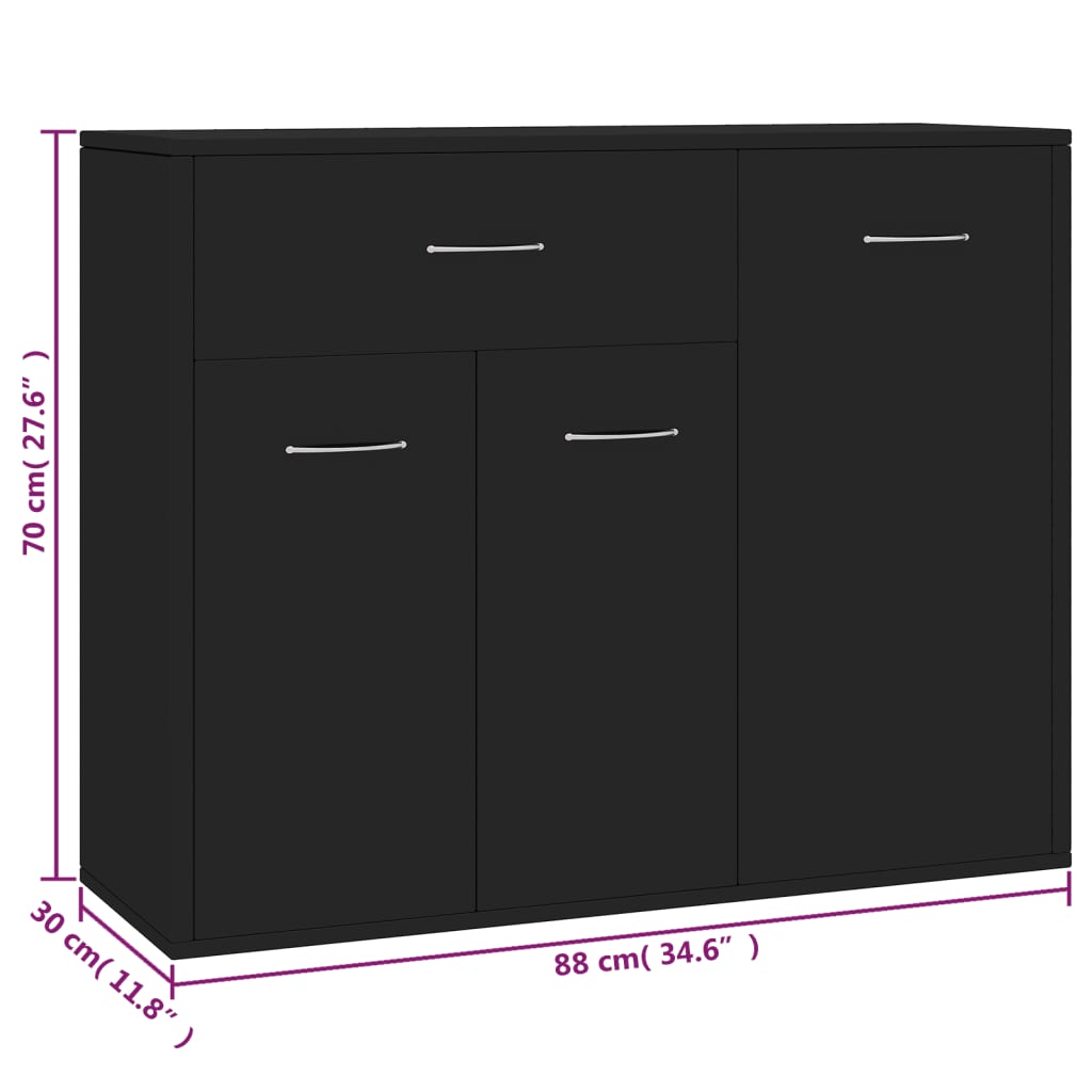 vidaXL Μπουφές Μαύρος 88 x 30 x 70 εκ. από Επεξ. Ξύλο