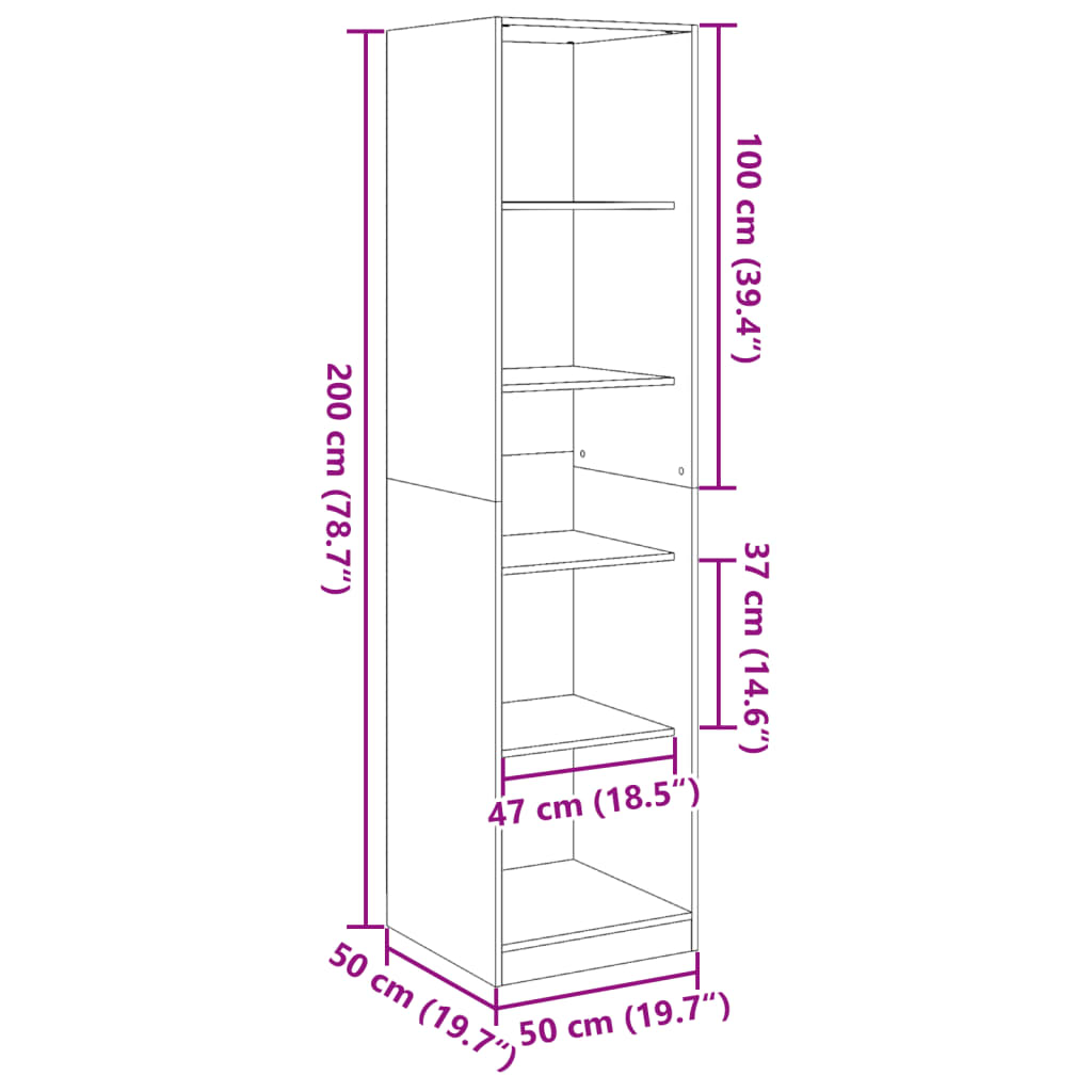 vidaXL Ντουλάπα Μαύρη 50 x 50 x 200 εκ. από Μοριοσανίδα