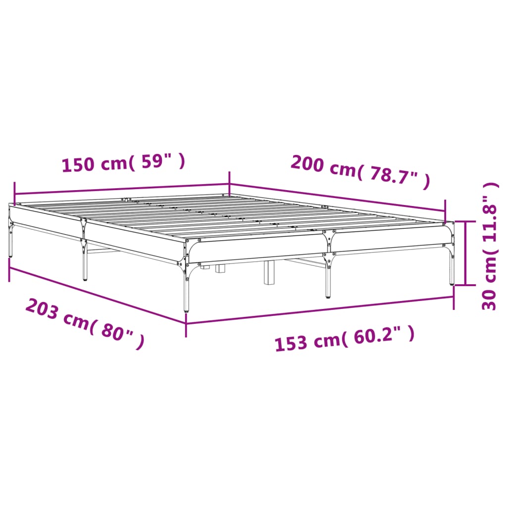 vidaXL Πλαίσιο Κρεβατιού Sonoma Δρυς 150x200 εκ. Επεξ. Ξύλο & Μέταλλο