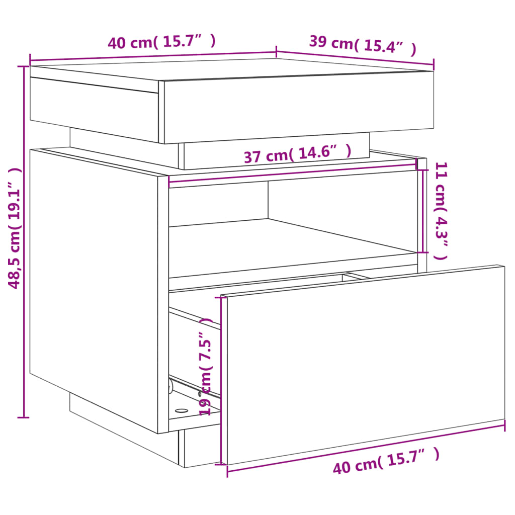 vidaXL Κομοδίνο με Φώτα LED Γκρι Sonoma 40 x 39 x 48,5 εκ.