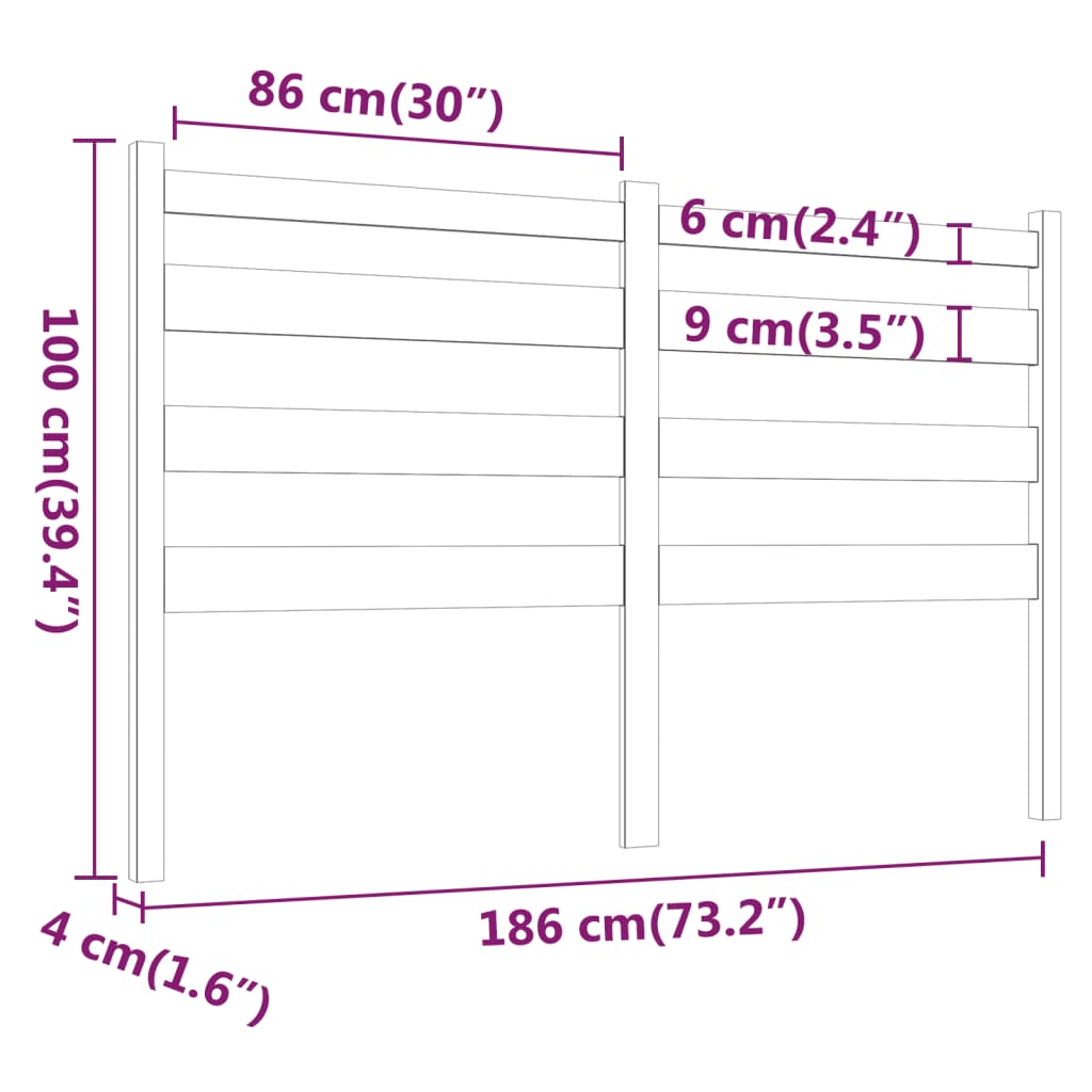 vidaXL Κεφαλάρι Κρεβατιού Μαύρο 186 x 4 x 100 εκ. Μασίφ Ξύλο Πεύκου