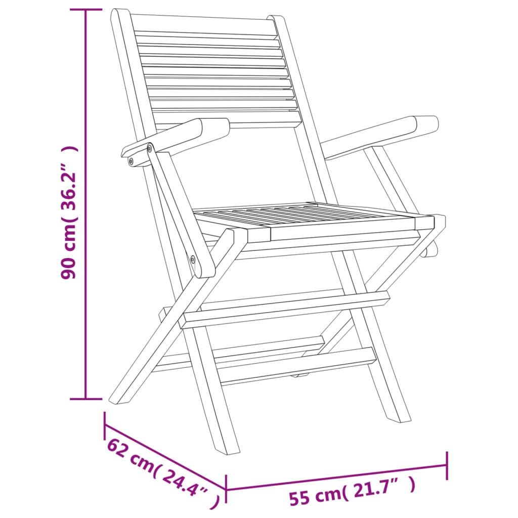 vidaXL Καρέκλες Κήπου Πτυσσόμενες 2 τεμ. 55x62x90 εκ. Μασίφ Ξύλο Teak