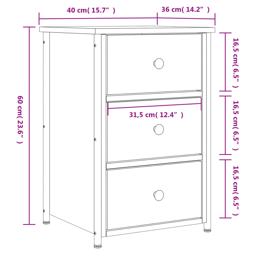 vidaXL Κομοδίνα 2 τεμ. Μαύρα 40 x 36 x 60 εκ. από Επεξεργασμένο Ξύλο