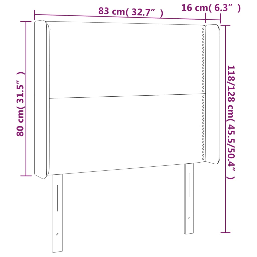 vidaXL Κεφαλάρι με Πτερύγια Σκούρο Γκρι 83x16x118/128εκ.Βελούδινο